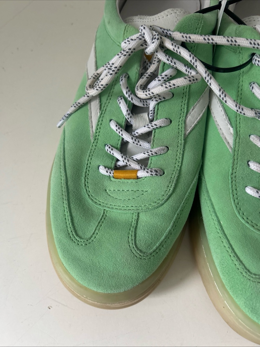 NYC CONCEPTS Suede Green Sneakers with White Stripe & Yellow Accents Size 8 - Picture 8 of 16